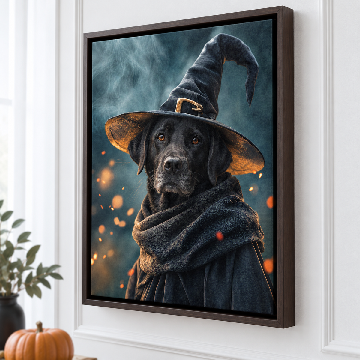 Custom Ember Glow Witch Pet Portrait Canvas Wall Art - personalized canvas detail 4