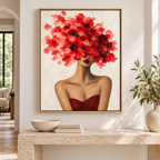 Red Floral Woman Portrait Canvas Wall Art