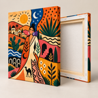 Boho Desert Woman Sun and Moon Canvas Wall Art - canvas detail view 11