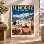 St. Moritz Vintage Ski Canvas Wall Art - canvas close-up detail