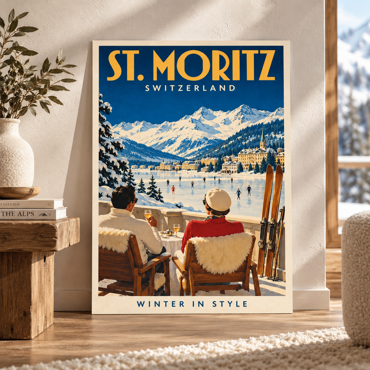 St. Moritz Vintage Ski Canvas Wall Art - canvas close-up detail