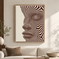 Brown and Cream Abstract Face Line Art Canvas Wall Art - main canvas artwork