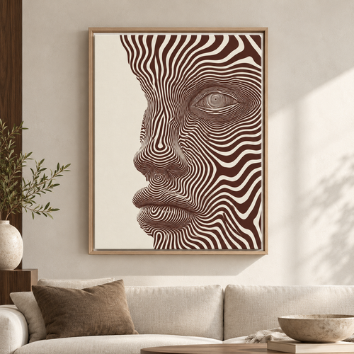 Brown and Cream Abstract Face Line Art Canvas Wall Art - main canvas artwork