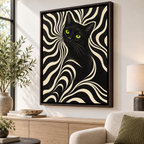 Retro Black Cat with Psychedelic Swirls Canvas Wall Art