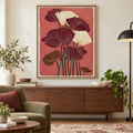 Burgundy and Cream Poppy Flowers Canvas Wall Art
