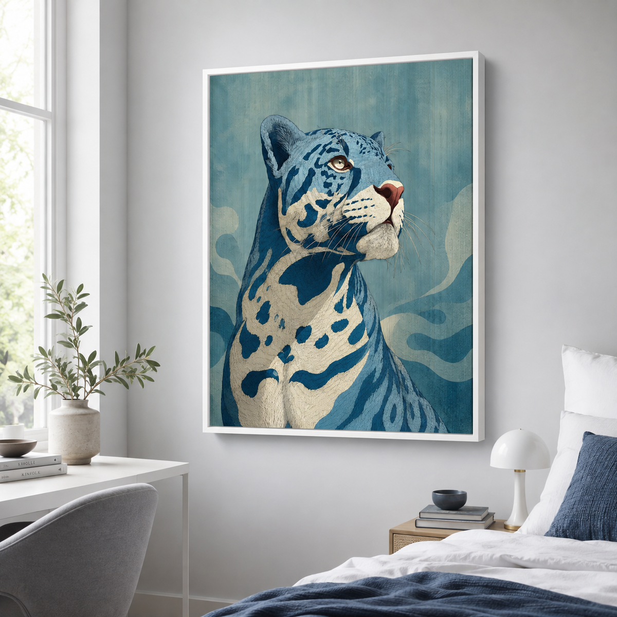 Blue Leopard Canvas Wall Art interior mockup