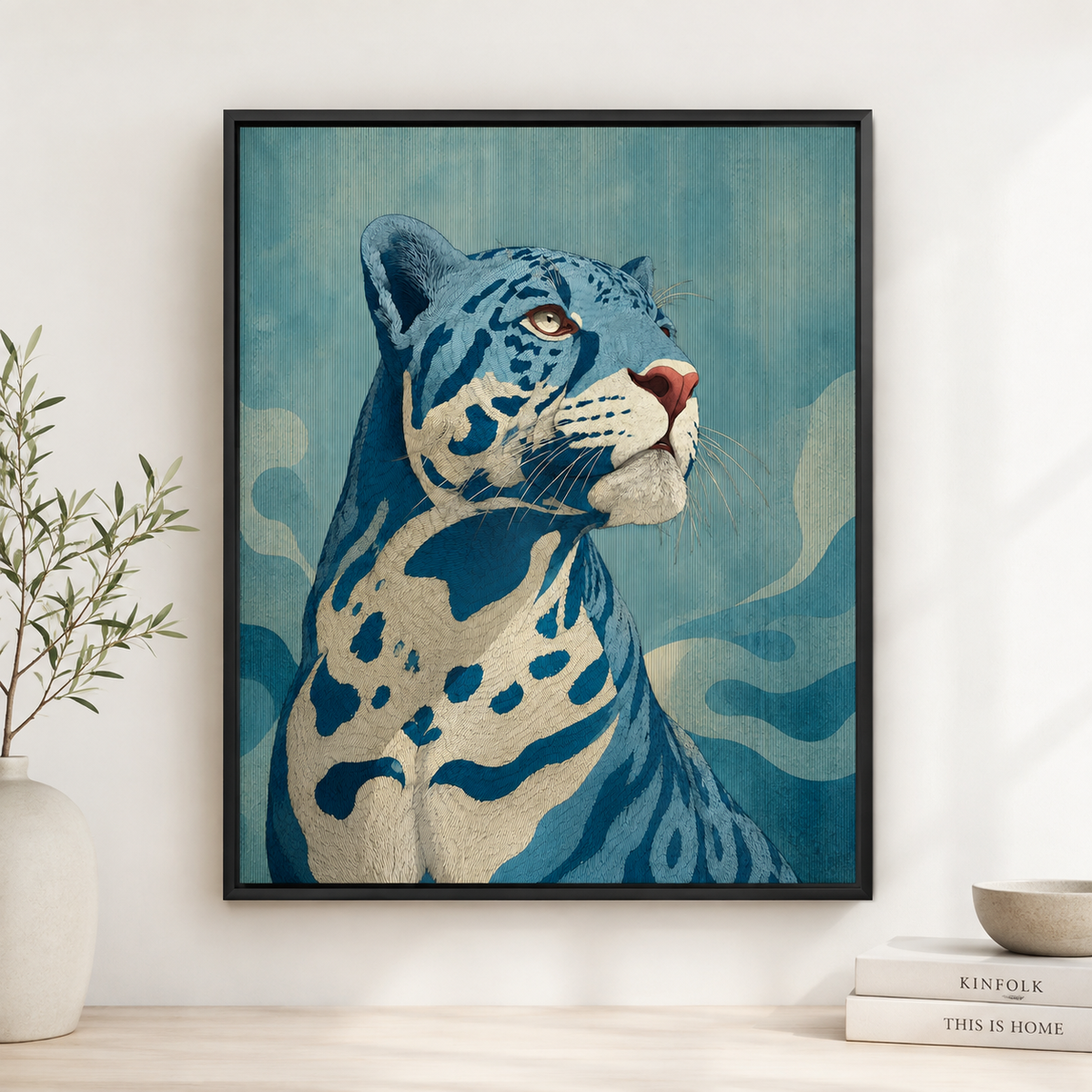 Blue Leopard Canvas Wall Art framed mockup