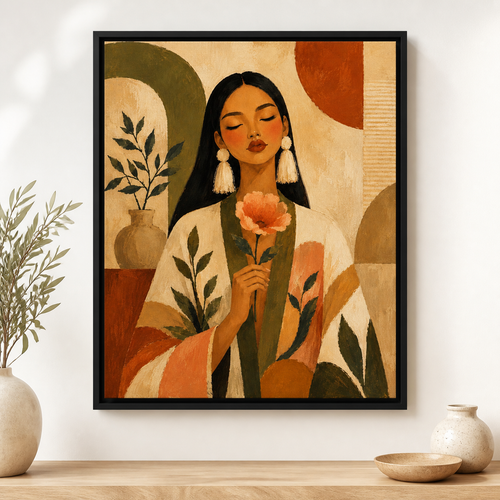 Boho Woman Canvas Wall Art mockup black frame
