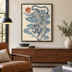 Japanese Style Blue Tiger Canvas Wall Art