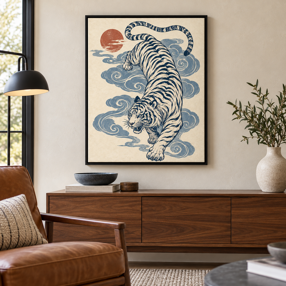 Japanese Style Blue Tiger Canvas Wall Art