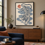 Japanese Style Blue Tiger Canvas Wall Art
