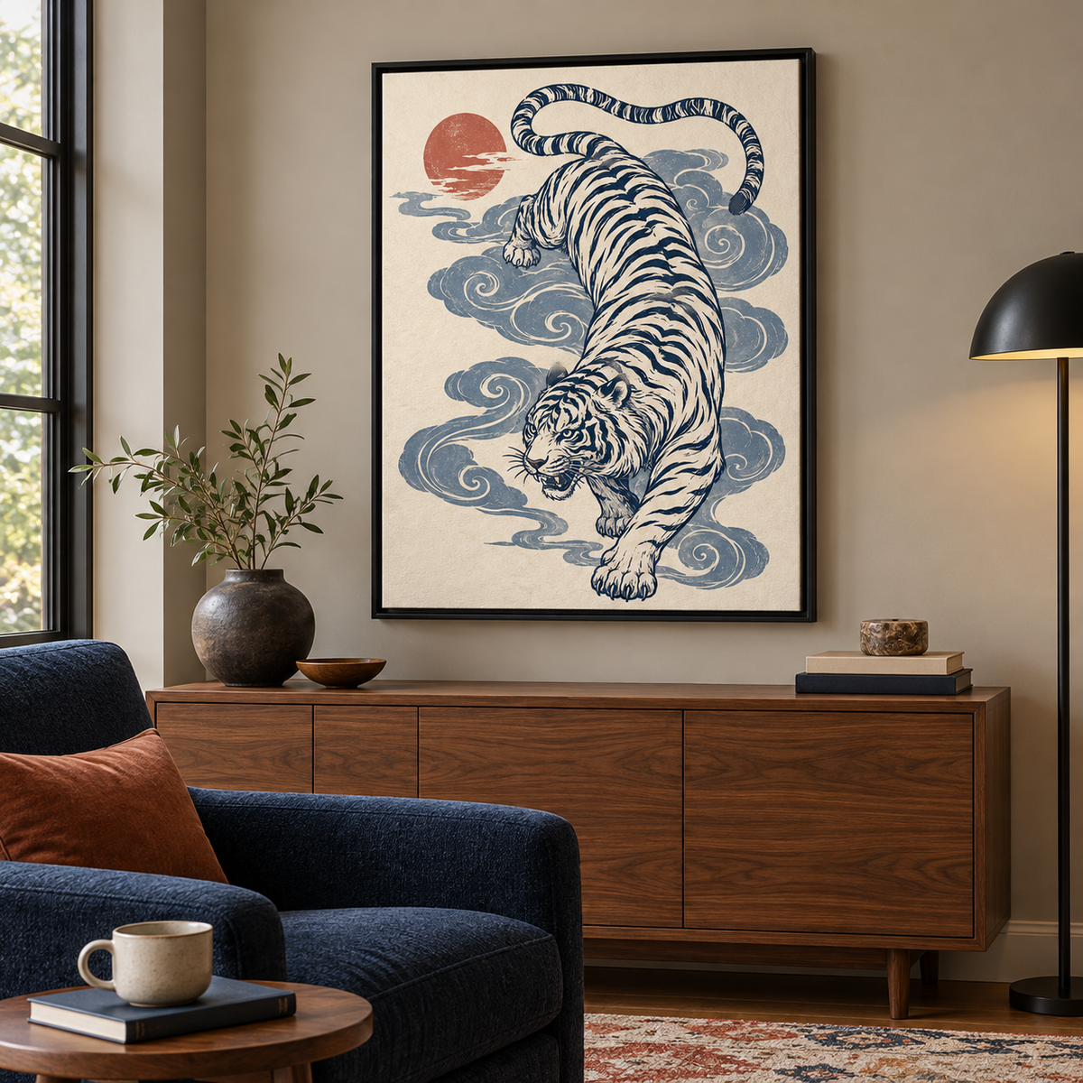 Japanese Style Blue Tiger Canvas Wall Art