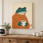 Cozy Frog with Coffee Canvas Wall Art