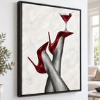 Red High Heels and Cherry Cocktail Canvas Wall Art