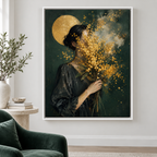 Woman with Golden Flowers Portrait Canvas Wall Art - canvas detail view 4
