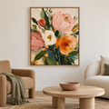 Blush Pink and Apricot Floral Canvas Wall Art