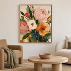 Blush Pink and Apricot Floral Canvas Wall Art