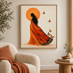 Orange Butterfly Dress Woman Canvas Wall Art