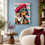 Funny Dachshund Artist with Coffee Canvas Wall Art