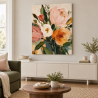 Blush Pink and Apricot Floral Canvas Wall Art