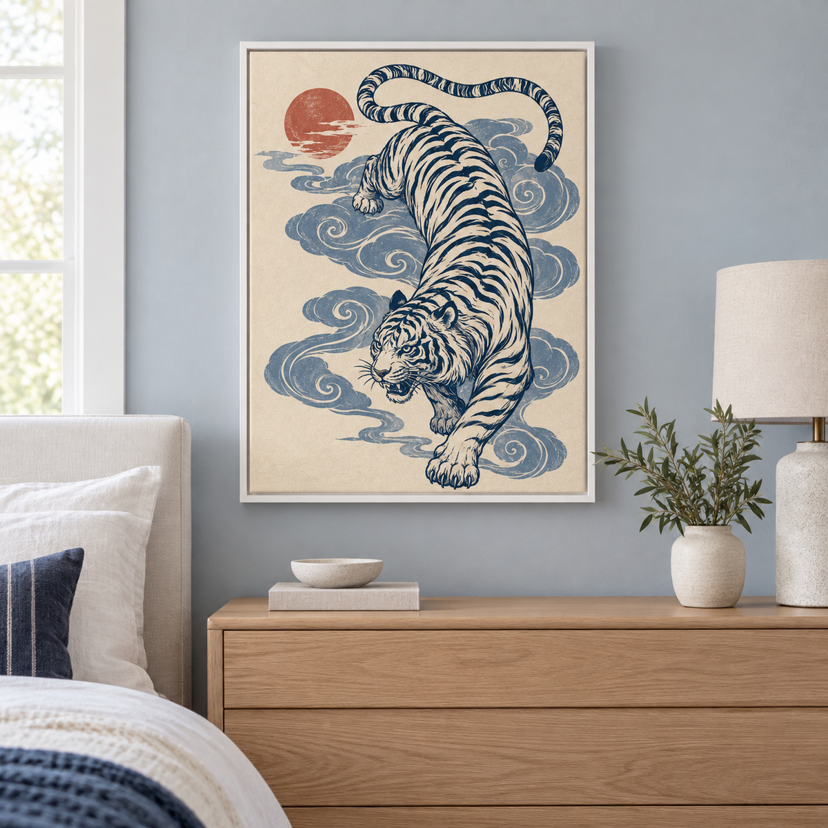 Japanese Style Blue Tiger Canvas Wall Art