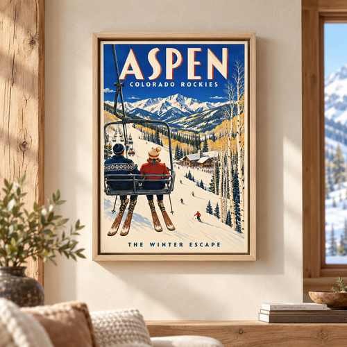 Aspen Vintage Ski Lift Canvas Wall Art - main canvas artwork