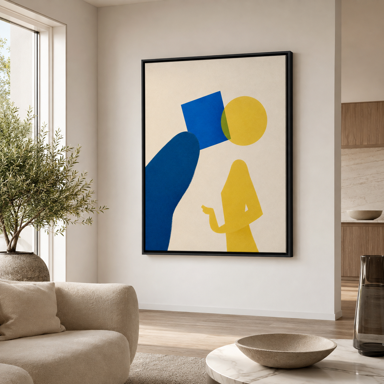 Blue and Yellow Abstract Figure Canvas Wall Art