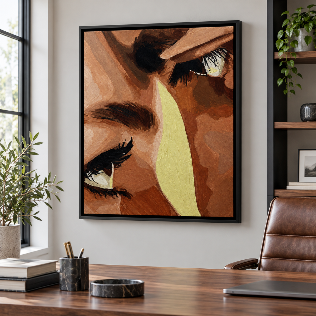 Expressive Woman Eyes Earth Tone Canvas Wall Art