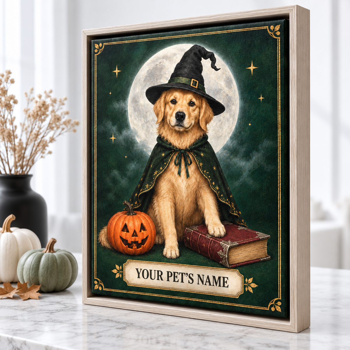 Custom Moonlit Wizard Pet Portrait Canvas Wall Art - personalized canvas detail 9