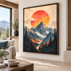Vintage Mountain Sunset Landscape Canvas Wall Art - canvas detail view 6