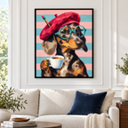 Funny Dachshund Artist with Coffee Canvas Wall Art