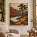 Vintage Pine Forest and Mountain Lake Canvas Wall Art