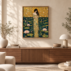 Golden Lotus Woman Art Nouveau Canvas Wall Art - lifestyle room mockup