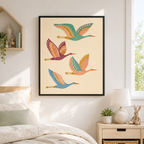 Colorful crane canvas wall art in nursery mockup