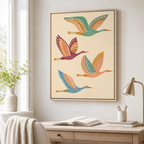 Colorful crane canvas wall art reading corner mockup