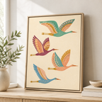 Colorful crane canvas wall art natural frame shelf mockup