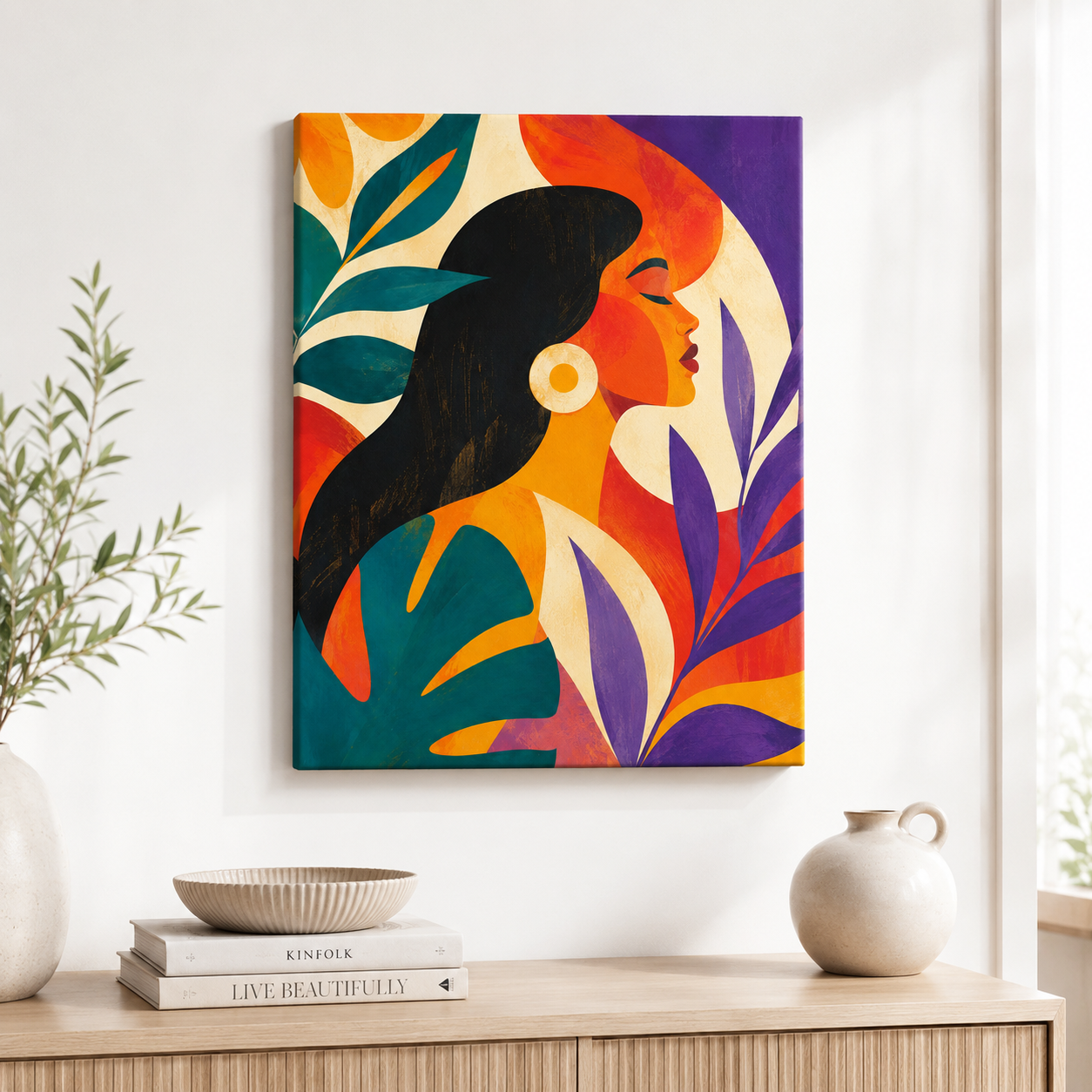 Colorful Woman Portrait Canvas Wall Art Aura Canvas