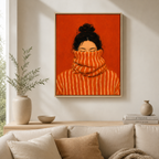 Cozy woman canvas wall art in living room mockup