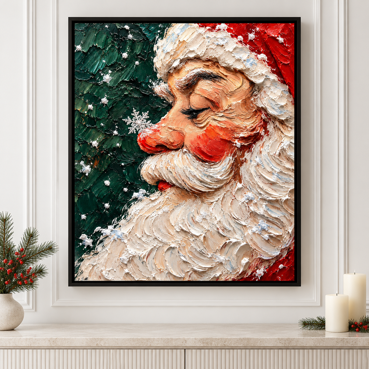 Santa Claus Snowflake Portrait Christmas Canvas Wall Art - framed display