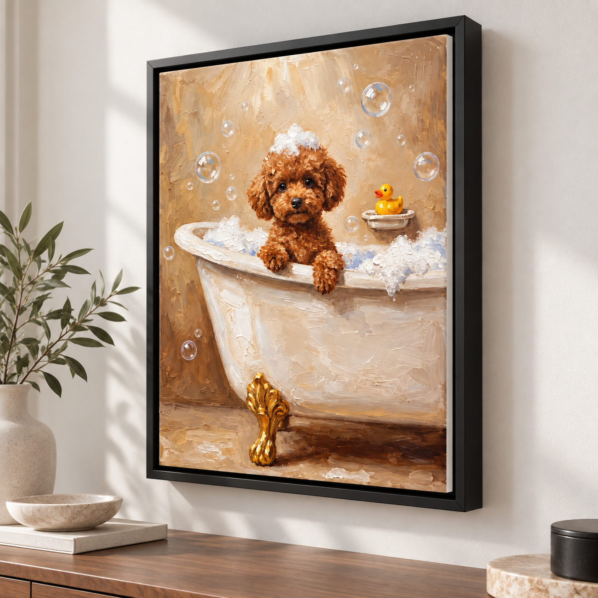 Custom Pet Portrait Bubble Bath Canvas Wall Art - personalized canvas detail 7