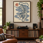 Japanese Style Blue Tiger Canvas Wall Art