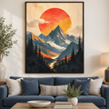 Vintage Mountain Sunset Landscape Canvas Wall Art - main canvas artwork