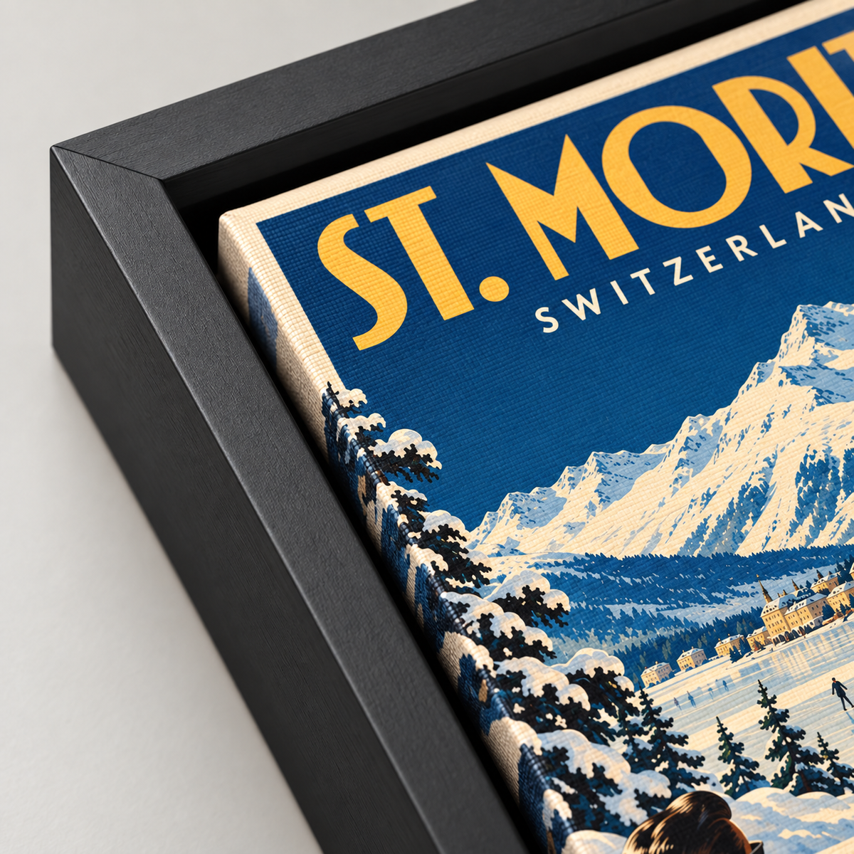 St. Moritz Vintage Ski Canvas Wall Art - canvas close-up detail