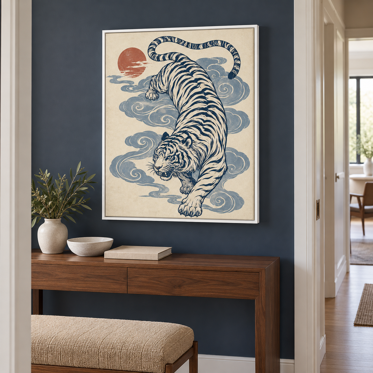 Japanese Style Blue Tiger Canvas Wall Art