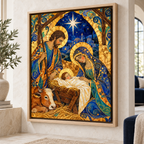 Blue and Gold Nativity Scene Canvas Wall Art - room display