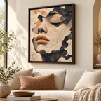 Abstract Woman Face Contour Line Canvas Wall Art - lifestyle room mockup