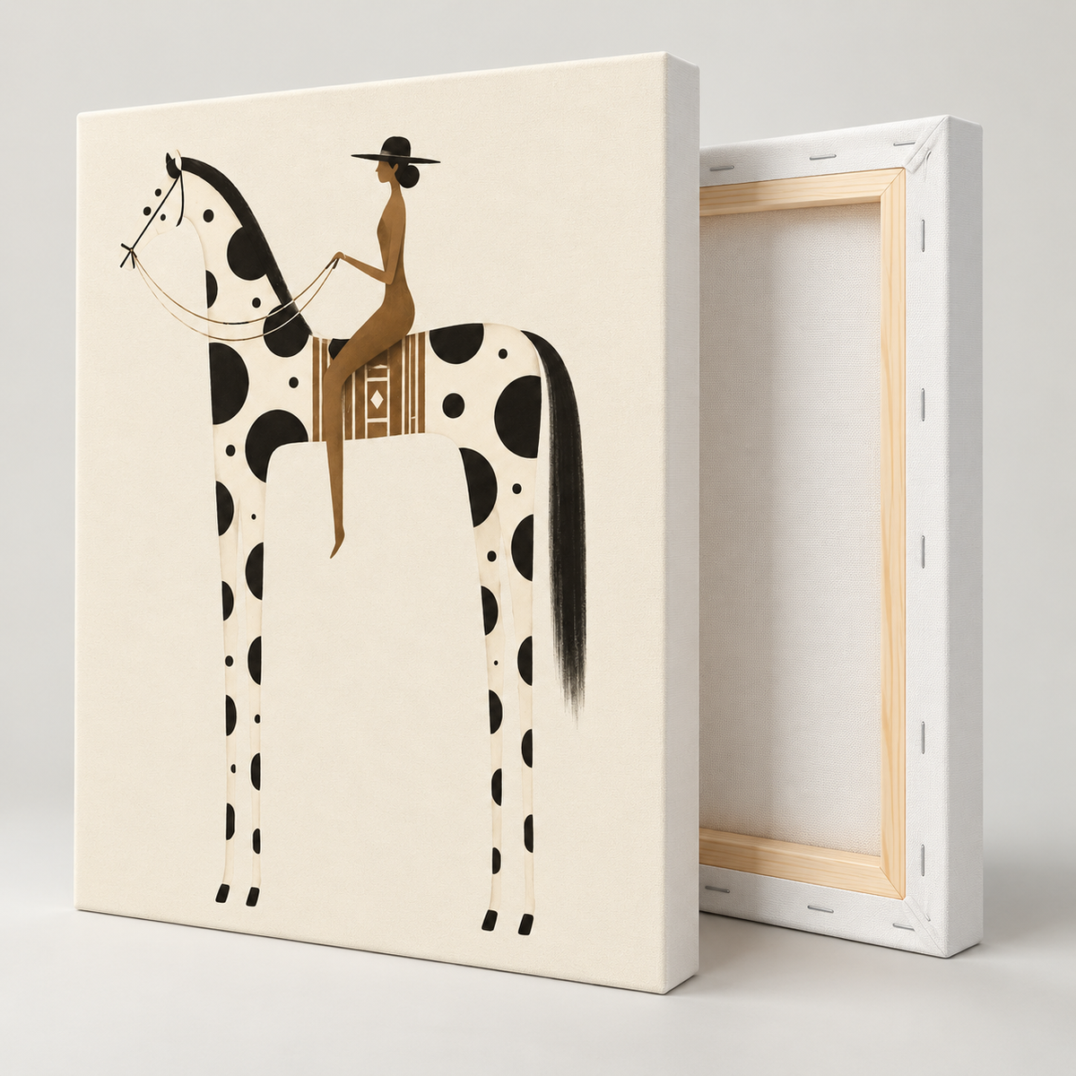 Minimalist Woman Riding Spotted Horse Canvas Wall Art - canvas detail view 11