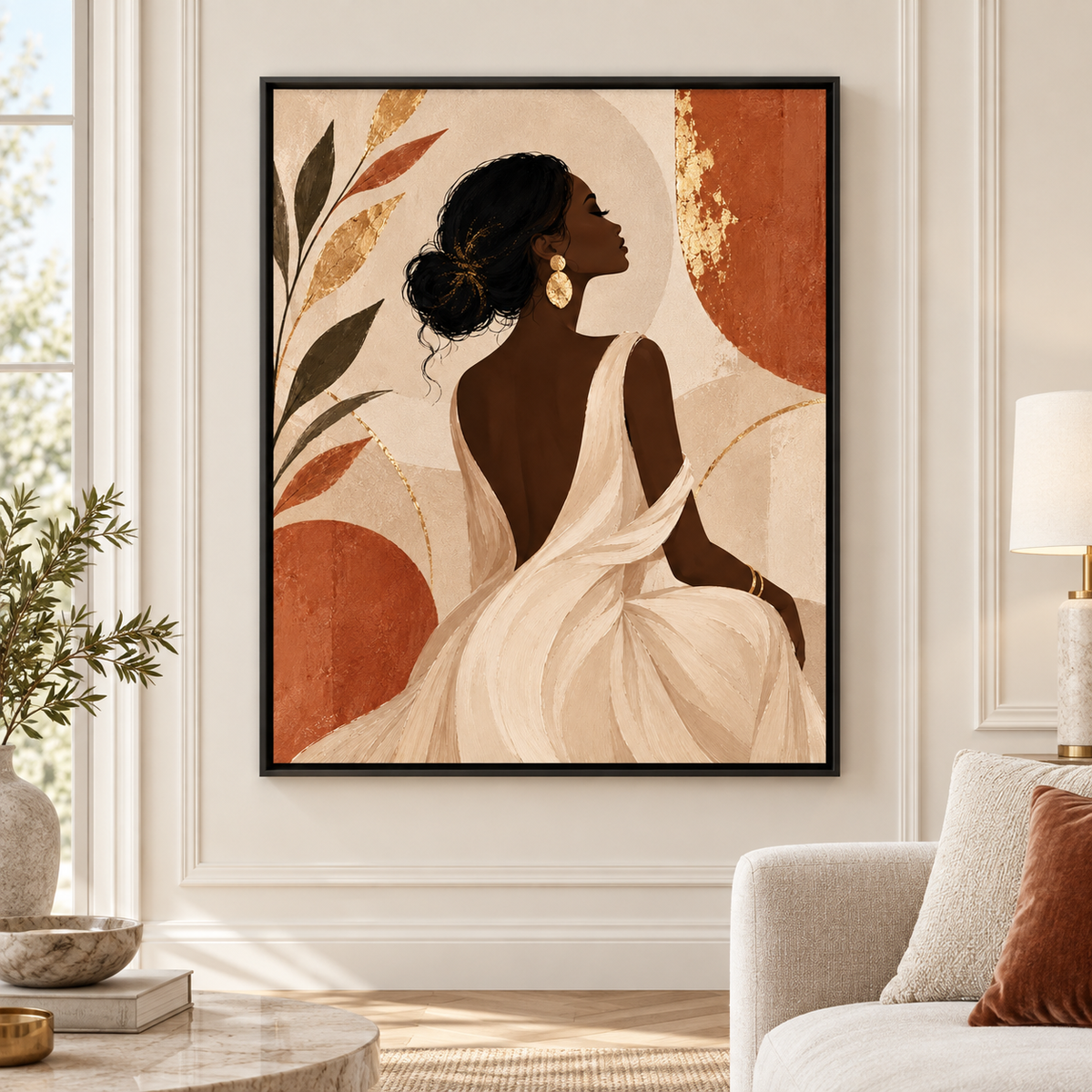 Elegant Boho Woman Portrait Canvas Wall Art