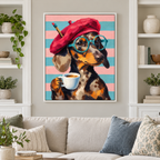 Funny Dachshund Artist with Coffee Canvas Wall Art