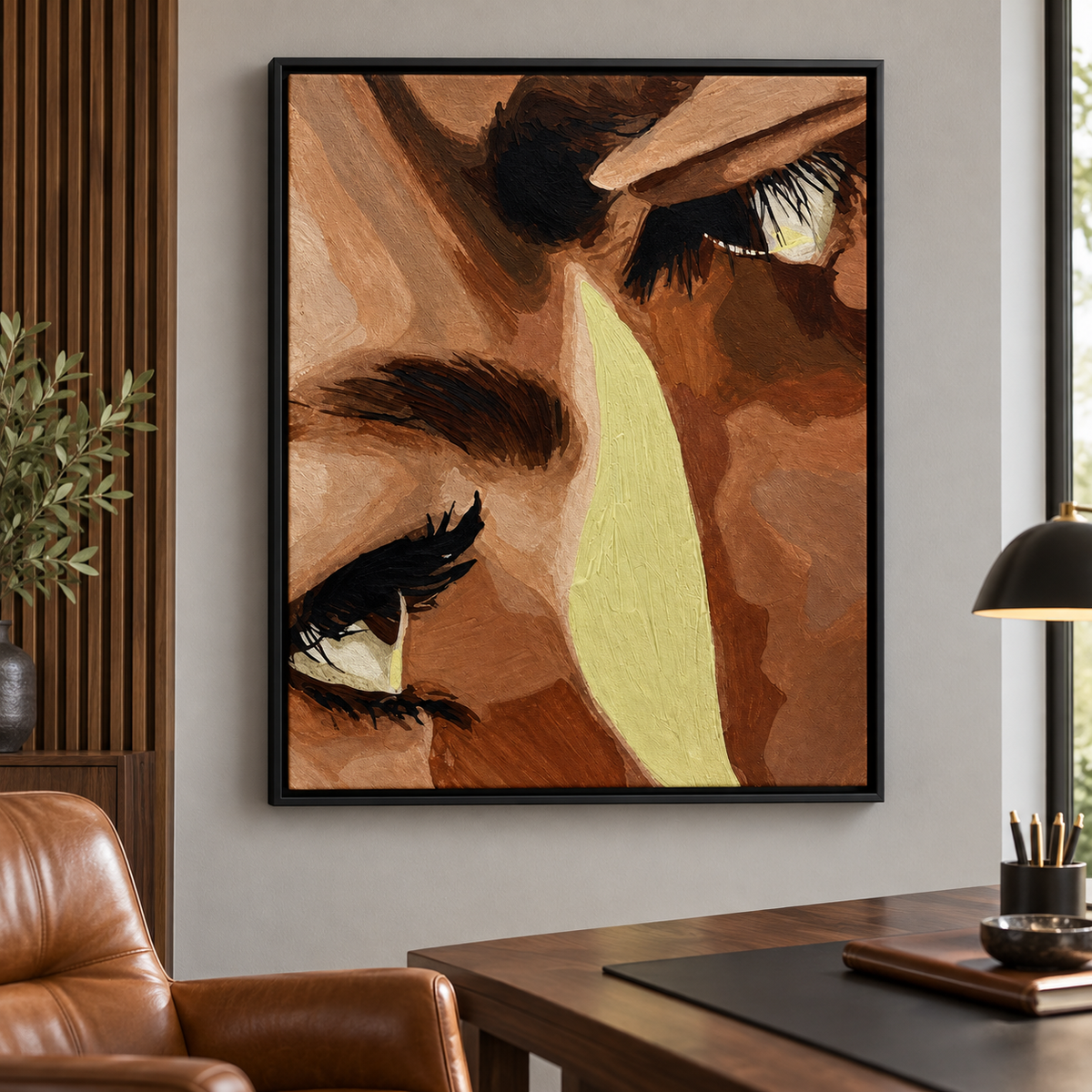 Expressive Woman Eyes Earth Tone Canvas Wall Art